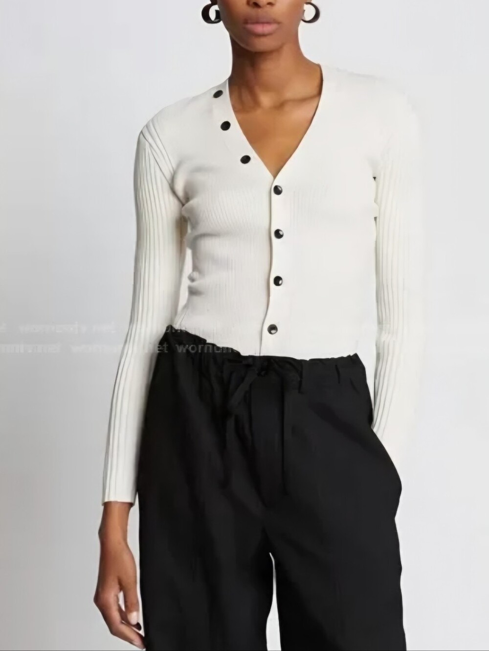 Proenza Schouler Cream Ribbed Button-Front V-Neck Cardigan